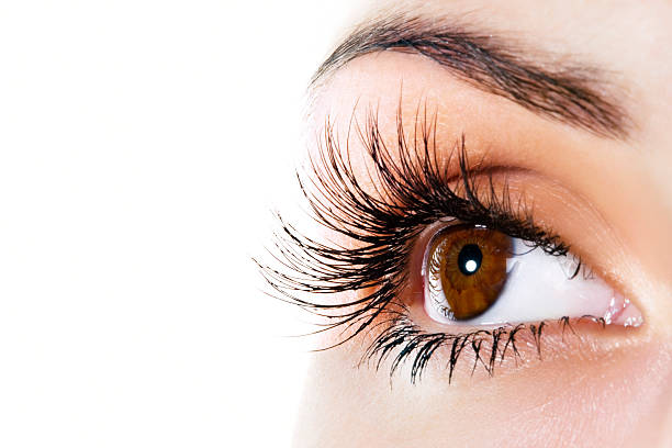 Close-up of a woman's eye with extended lashes